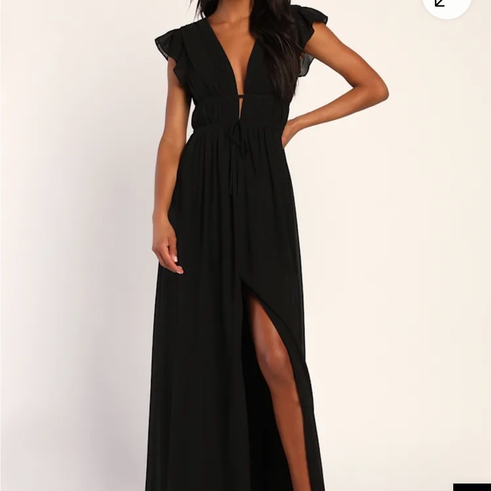 Lulu's Black Ruffle Sleeve Maxi Dress